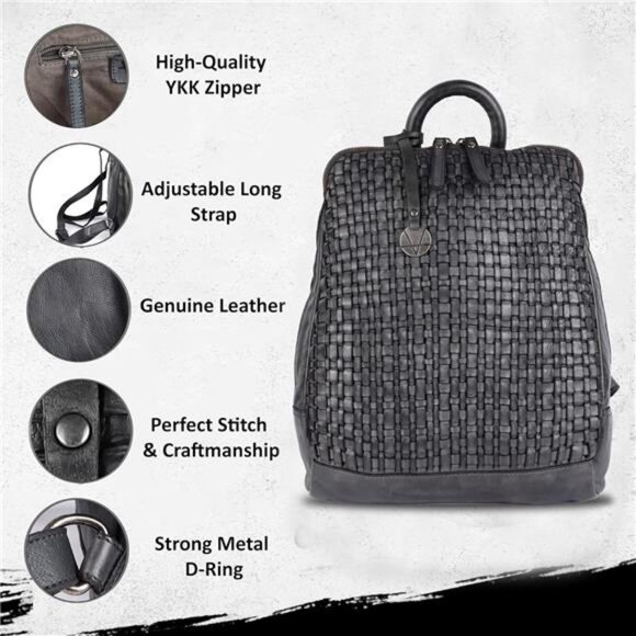 Unisex Brown Leather Backpack Genuine Leather Backpack, 12.5 Inch main image 5